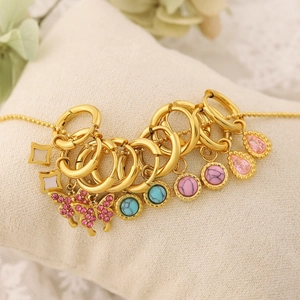 Retro Stainless Steel Hoop Earrings With Natural Shell Butterfly Star Pear Cut Zirconia Dangle Earrings For Women Fashion Jewelry
