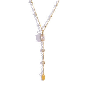 Collier en Y plaqué or 18K avec pampilles en zircon et pendentifs en forme de goutte