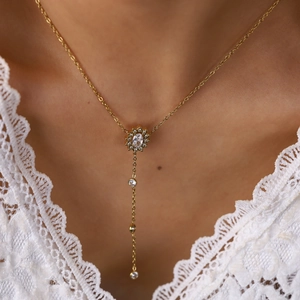 Collier en Y plaqué or 18 carats avec pendentif tournesol et zircons scintillants