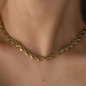 Collar Y Pulsera De Acero Inoxidable Con Eslabones De Corazón De Moda Chapado En Oro De 18K Joyería De Corazón Para Mujer