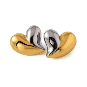 Polierte zweifarbige 18K Gold und Silber Herzohrstecker mit minimalistischem Hochglanz