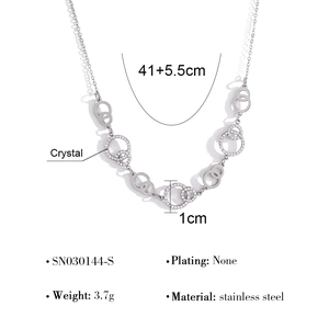 Silver double heart interlocking necklace with crystal pavé in stainless steel finish