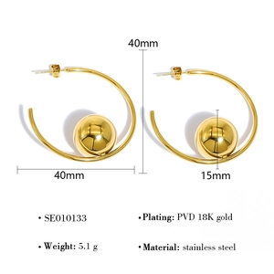 Detailed size specifications for 18K gold PVD plated stainless steel ball hoop earrings