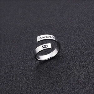 Double-layer stainless steel ring with Always by my side engraving and paw print