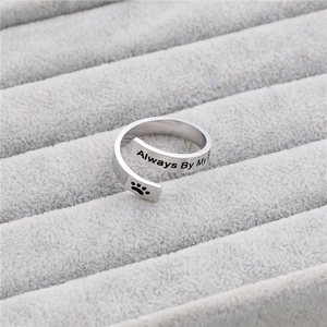Double-layer stainless steel ring engraved with 'Always by my side' and paw print