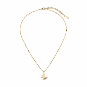Collier multicouche minimaliste en acier inoxydable doré avec pendentif papillon