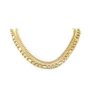 Three-layer gold-plated stainless steel necklace with figaro and snake chain layers