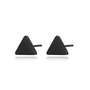 Minimalist matte black triangular stainless steel stud earrings for women with reflection