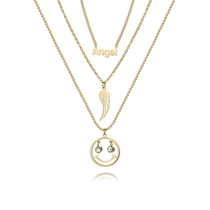Collier Multicouche en Acier Inoxydable Vintage pour Femme Or Argent Papillon Cœur Croix Pendentif Bijoux de Mode