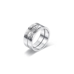 Minimalistische Edelstahl Sonne Mond Welle Paar Ringe Für Herren Damen Vintage Ästhetik Graviert Silber Schmuck Fingerring