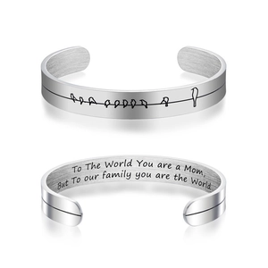 Silver 10mm C-shaped bracelet with bird pattern and Mother's Day engraving inside