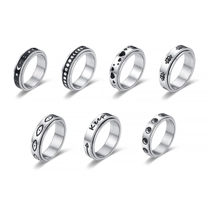 Anello Spinner in Acciaio Inossidabile per Sollievo dall'Ansia Donna Uomo Fase Lunare Loto Malocchio Inciso Anello Rotante Gioielli Regalo