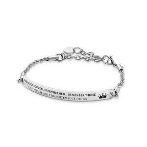 Poliertes Edelstahl-Armband mit inspirierender Gravur und kleinem Herzanhänger
