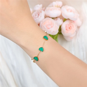 Bracelet en acier inoxydable plaqué or 18K avec pendentifs en malachite verte pour femme