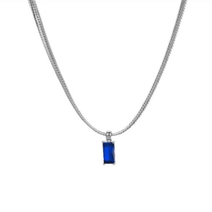 Collana a catena di serpente in acciaio al titanio con pendente rettangolare blu