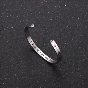 Silver C-shaped stainless steel bracelet with I fucking miss you bitch engraving