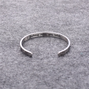 Polished titanium steel open cuff bracelet with double arrows and custom engraving