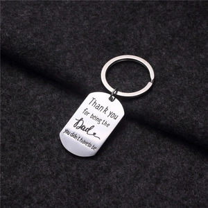 Brushed stainless steel rectangular keychain with Thank You For Being The Dad engraving