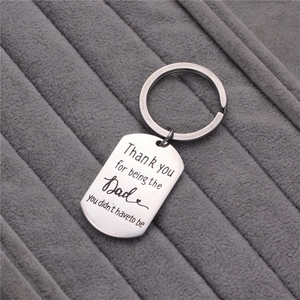 Brushed titanium steel keychain with engraved Thank You for Being the Dad message