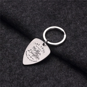 Stainless steel guitar pick keychain with Mother and Daughter inspirational engraving