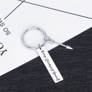 Inspirational Keep Fucking Going Engraved Stainless Steel Keychain With Alloy Arrow Charm Polished Silver Key Ring Gift