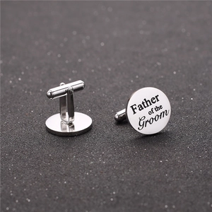 Father of the Groom round silver cufflinks with classic T-back closure for weddings