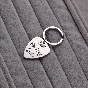 Stainless Steel Guitar Pick Keychain Best Fucking Sister Engraved Heart Pendant Brushed Key Ring Gift For Women Sister