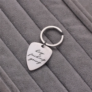 Inspirational Keep Fucking Going Guitar Pick Keychain Stainless Steel Titanium Steel Motivational Engraved Key Ring Gift