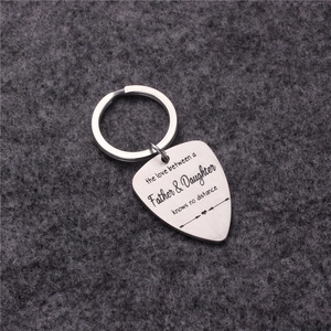 Father and Daughter stainless steel keychain with engraved quote and pick pendant