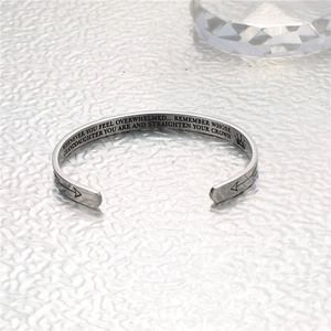 Polished stainless steel cuff bracelet with inspirational engraving for granddaughters