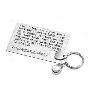 Stainless steel wallet card and heart keychain gift set with crystal drop pendant