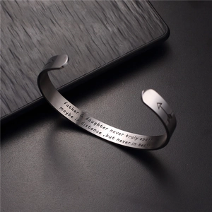 Father and Daughter titanium steel cuff bracelet with sentimental heart message engraving