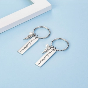 Porte-clés en Acier Inoxydable Gravé Soul Sisters Avec Charme d'Aile Et Künstliche Perle Cadeau Bijoux d'Amitié Pour Femmes