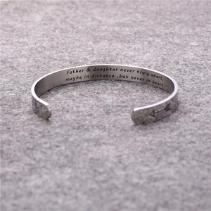 Silver stainless steel cuff bracelet engraved with Father and Daughter heart message