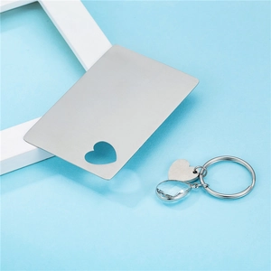 Stainless steel keychain and bookmark set with heart cutout and teardrop crystal pendant