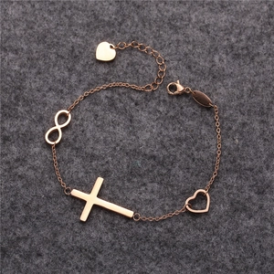 Bracciale con Ciondolo a Croce Infinito e Cuore in Acciaio Inossidabile Oro Rosa Argento Regolabile per Donna Gioielli