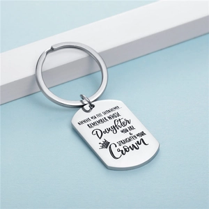 Silver stainless steel keychain with inspirational daughter quote and crown charm