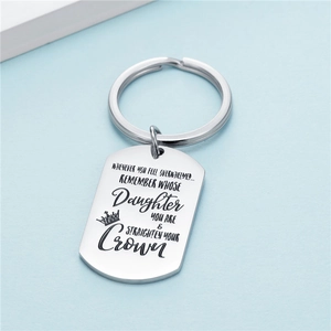 Inspirational stainless steel dog tag keychain with engraved quote for daughters