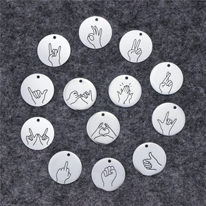 Stainless Steel Round Pendant ASL Sign Language Gesture Charms For Necklace DIY Personalized Silver Hand Sign Jewelry Accessories