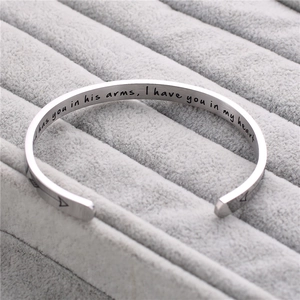 Minimalist Stainless Steel Open Cuff Bangle Engraved Inspirational Message Jewelry Gift For Women Silver Tone Bracelet