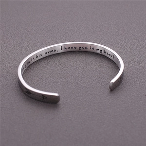 Polished titanium steel cuff bracelet with I Have You in My Heart engraved text