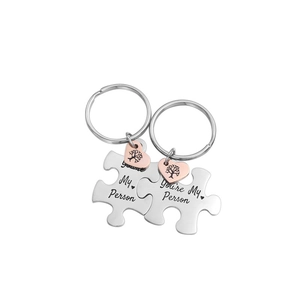 Set di Portachiavi a Puzzle in Acciaio Inossidabile Lucidato Inciso You Are My Person Cuore Albero Della Vita per Coppie