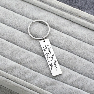 Polished stainless steel keychain engraved with I Love You Most romantic message