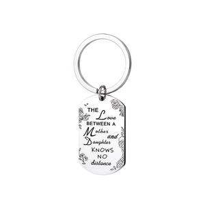 Stainless Steel Engraved Dog Tag Keychain For Mother Daughter Love Gift Floral Pattern Silver Quote Keyring Jewelry