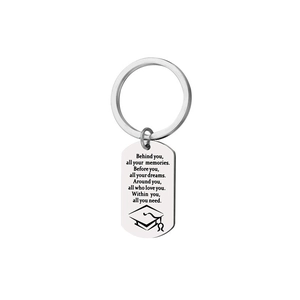 Stainless Steel Graduation Gift Keychain Engraved Inspirational Dog Tag For Students Memories Dreams Silver Metal Keyring