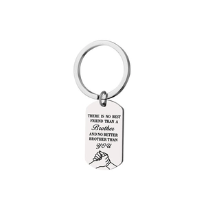 Stainless Steel Brother Dog Tag Keychain With Handshake Pattern Engraved Lettering Best Friend Gift Silver Metal Keyring