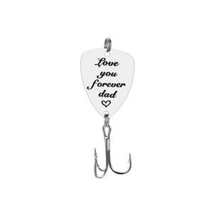 Porte-Clés Médiator en Acier Inoxydable Gravé Love You Forever Dad Avec Hameçon Triple Leurre de Pêche Cadeau Pour Père Bijoux