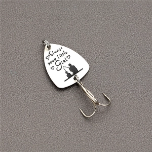 Silver stainless steel fishing lure keychain engraved with Always your little Girl text