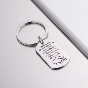 Inspirational stainless steel graduation dog tag keychain with engraved memories quote