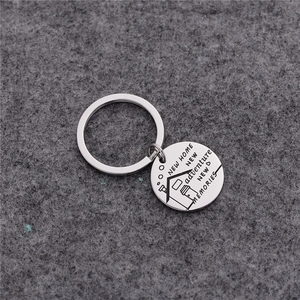 Titanium steel round keychain engraved with New Home New Adventure New Memories